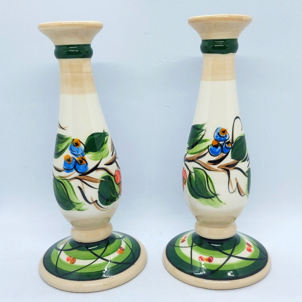 Gail Pittman Tuscan Trellis Candle Stick Holder 8.75" Set Of 2 Green Floral